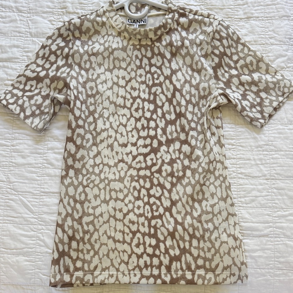 Ganni Beige and Cream Leopard Tee